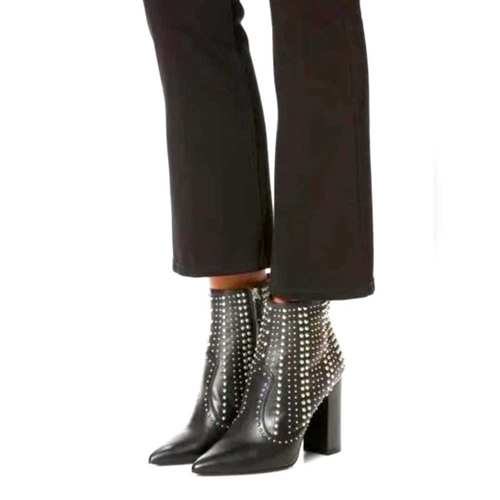 IRO Ankle Boots Black Leather Womens Sz 38 7.5 Pointed Toe Studded Booties Moto